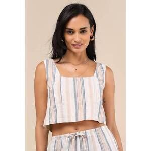 Lulus Raylon White Multi Striped Tank Top - Size S